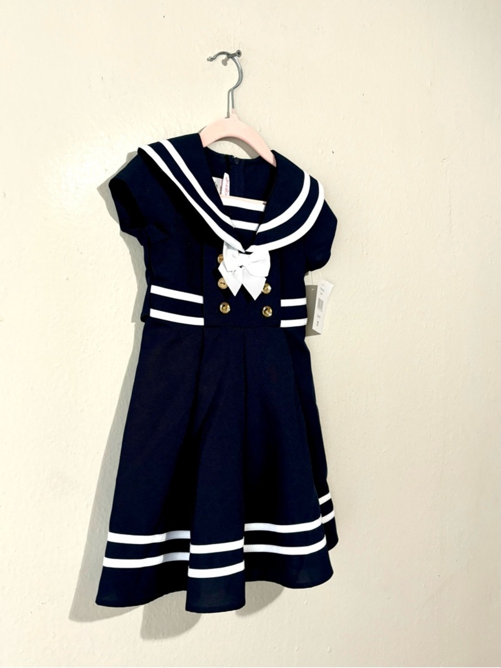 NWT Jessica Ann Girls Sailor Dress Navy Blue White Short Sleeve Size 3T - Picture 3 of 6